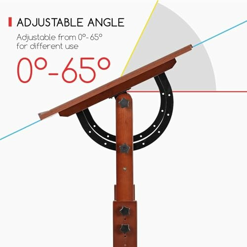 Adjustable angle stand ranging from 0 to 65 degrees.