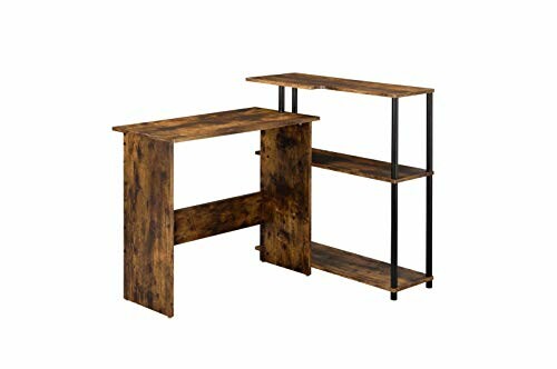 Industrial-style brown desk with three-tier shelves