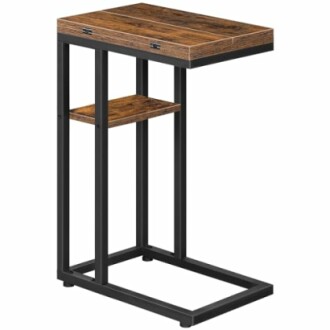 Industrial-style side table with wooden top and metal frame