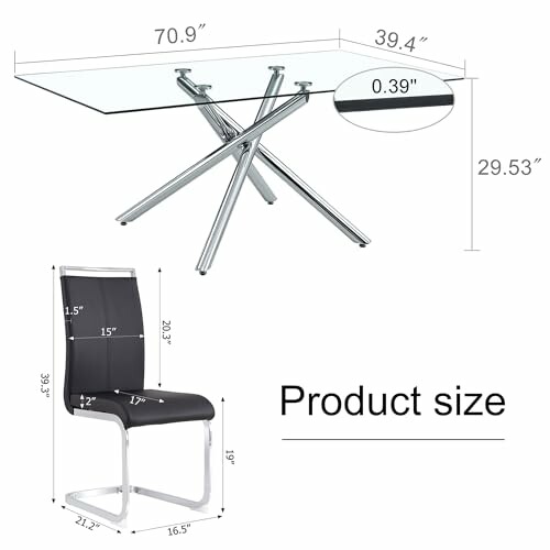 Glass table and chair with dimensions and measurements